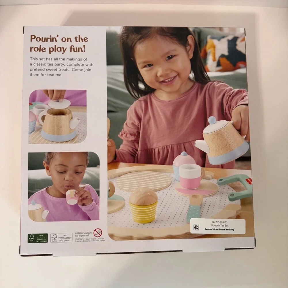 Fisher-Price Wooden Tea Party Set 12 Pc FSC Pretend Play Preschool Toy NIB HXT82